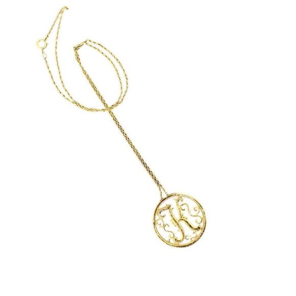 Monogram K Script Initial Circle Pendant Necklace Gold Tone Costume Jewelry OS - Picture 2 of 3